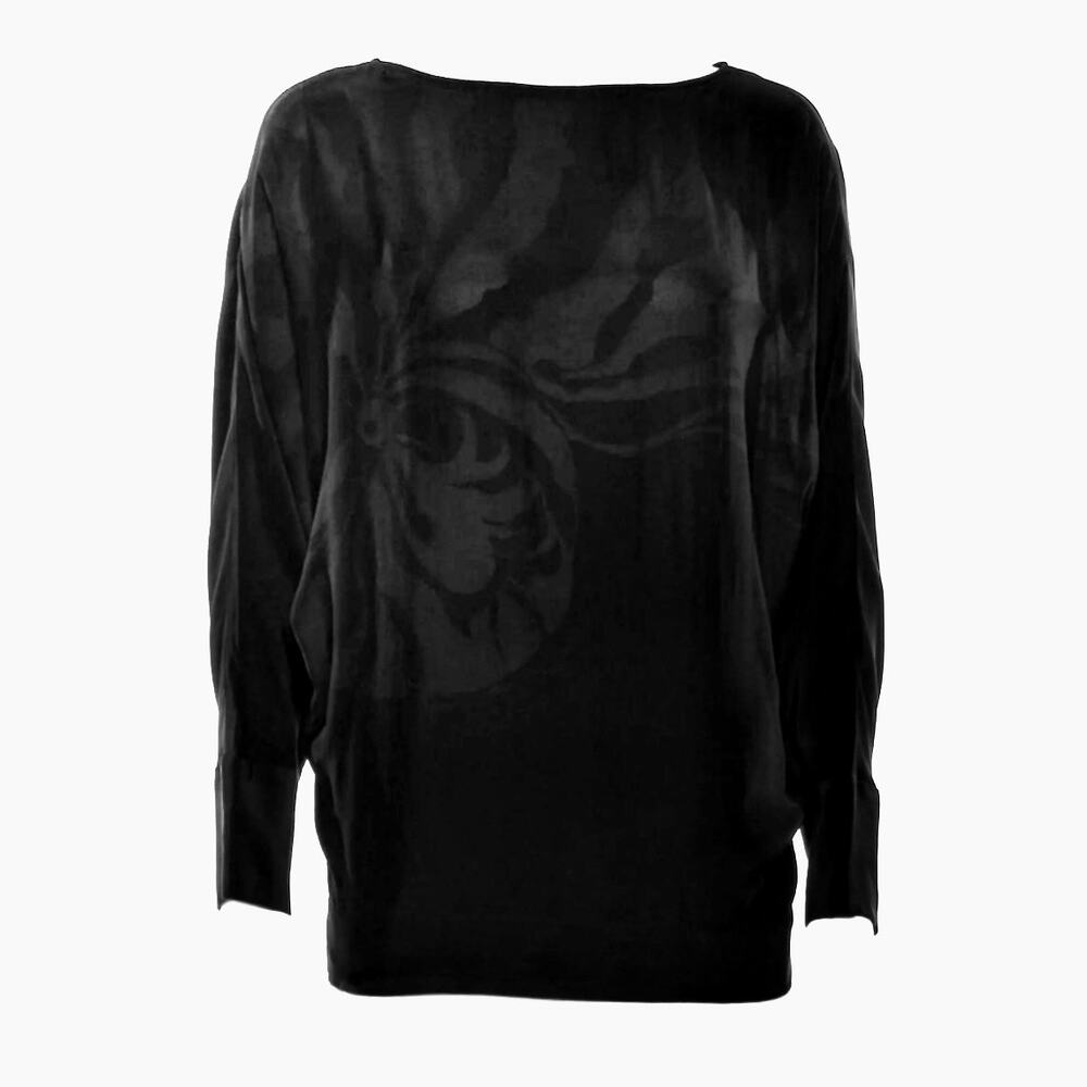 Stella McCartney Black Silk Open Back Sheer Floral Long Sleeve Top XS, MSRP $495